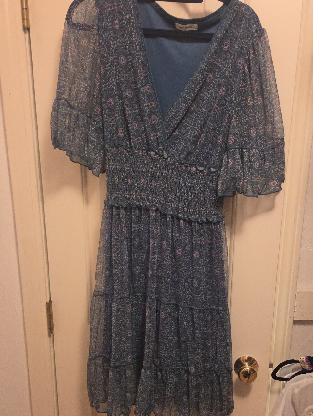 Blue Green Max Studio Floral V-Neck Tiered Midi Dress